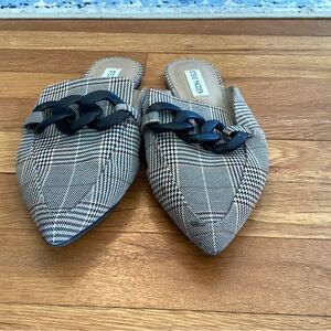Steve Madden Plaid Pointed Mules with Black Chain Accent